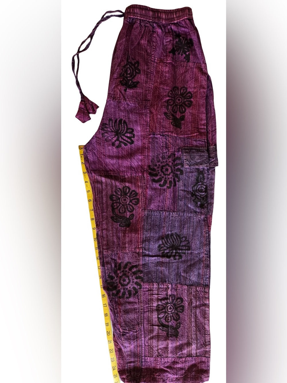 Himalaya Handmade Printed Patchwork Hippie Cargo Trousers Size L NWT